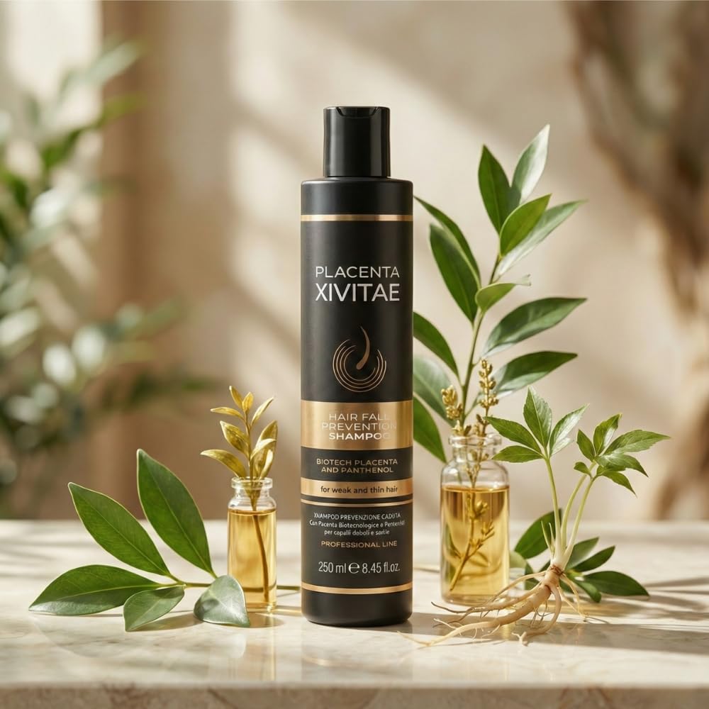 XIVITAE Placenta Shampoo main ingredients panel highlighting panthenol and eucalyptus.