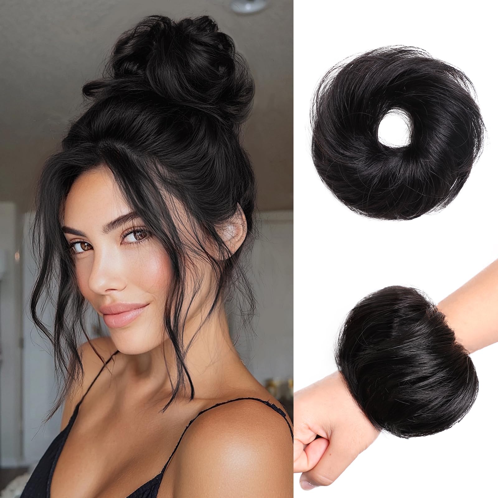 XIXISNOW messy bun hair piece made with real hair for natural blend.