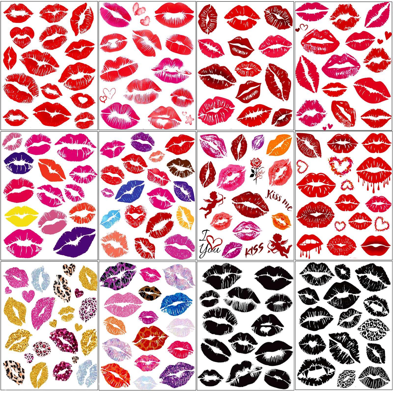 XIYOKA valentines kiss tattoos on sheets, vibrant designs for parties and photo-worthy moments.