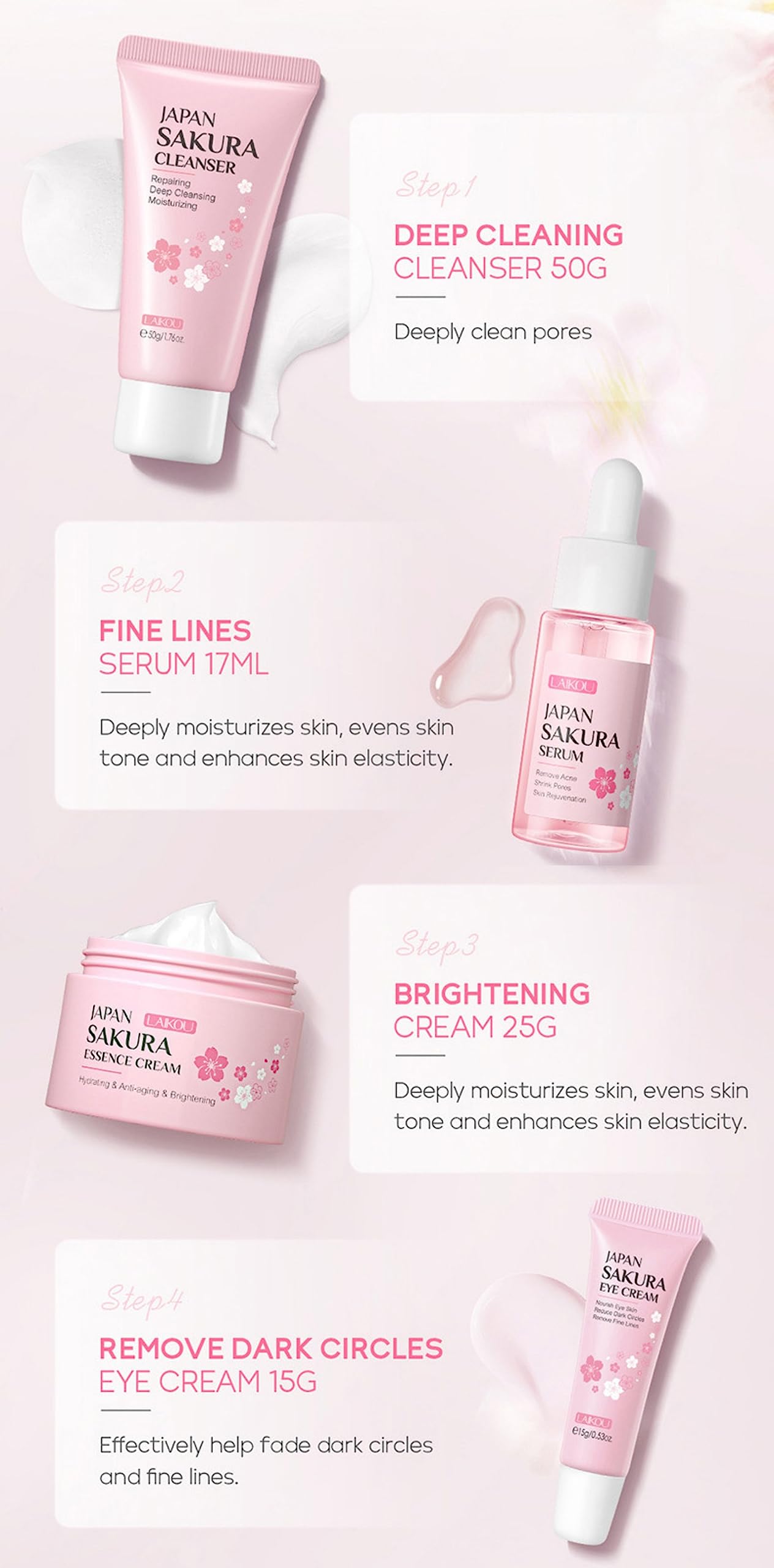 XJBD Travel Skincare Kit sakura ingredients: nourishes skin with Sakura extracts