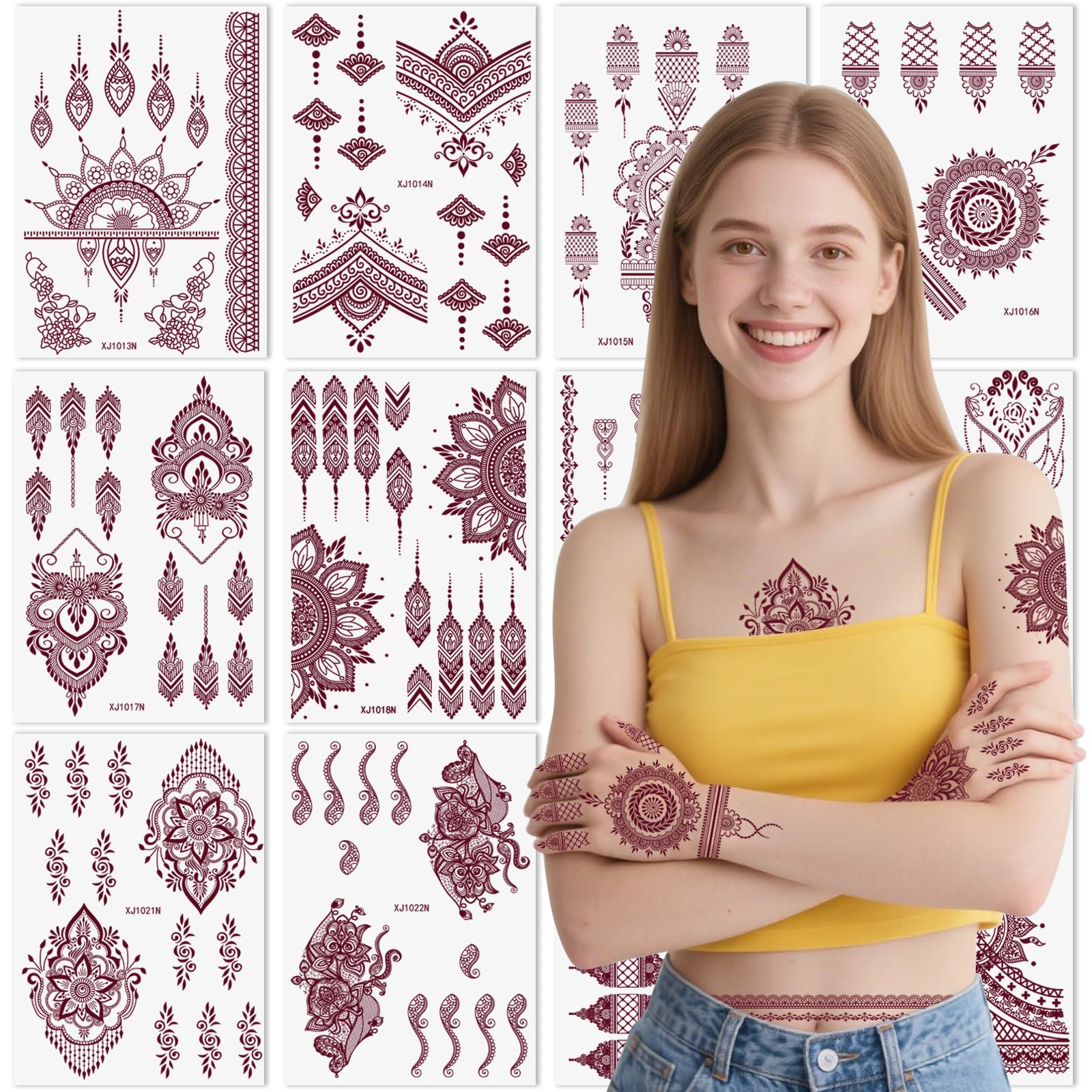 Xmasir 12-sheets brown henna tattoo kit pack ready for festive designs
