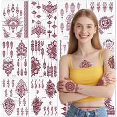 Xmasir 12-sheets brown henna tattoo kit pack ready for festive designs