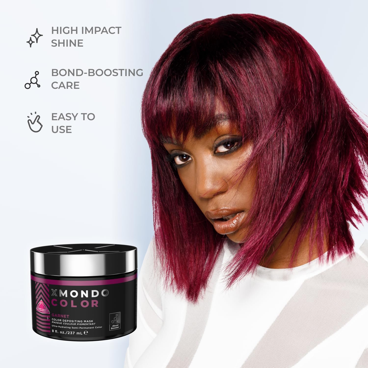 XMONDO Bond Booster Technology nourishes while depositing pigment for stronger strands.