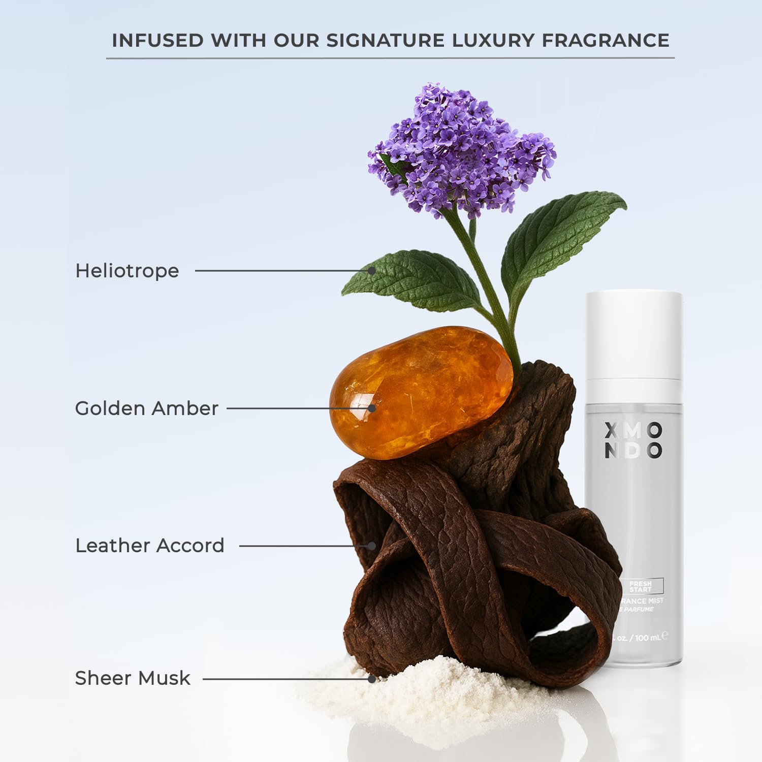 XMONDO Ingredient panel highlights vegan maracuja oil and hyaluronic acid