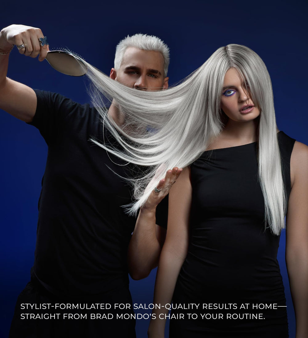 Hair after use shows luminous, cooler blonde results.