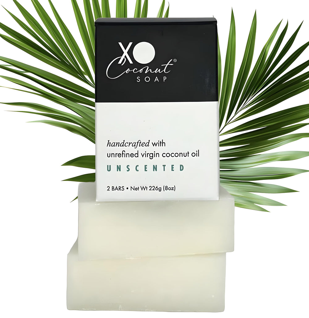 XO COCONUT coconut oil bar soap handcrafted with a rich, creamy lather.
