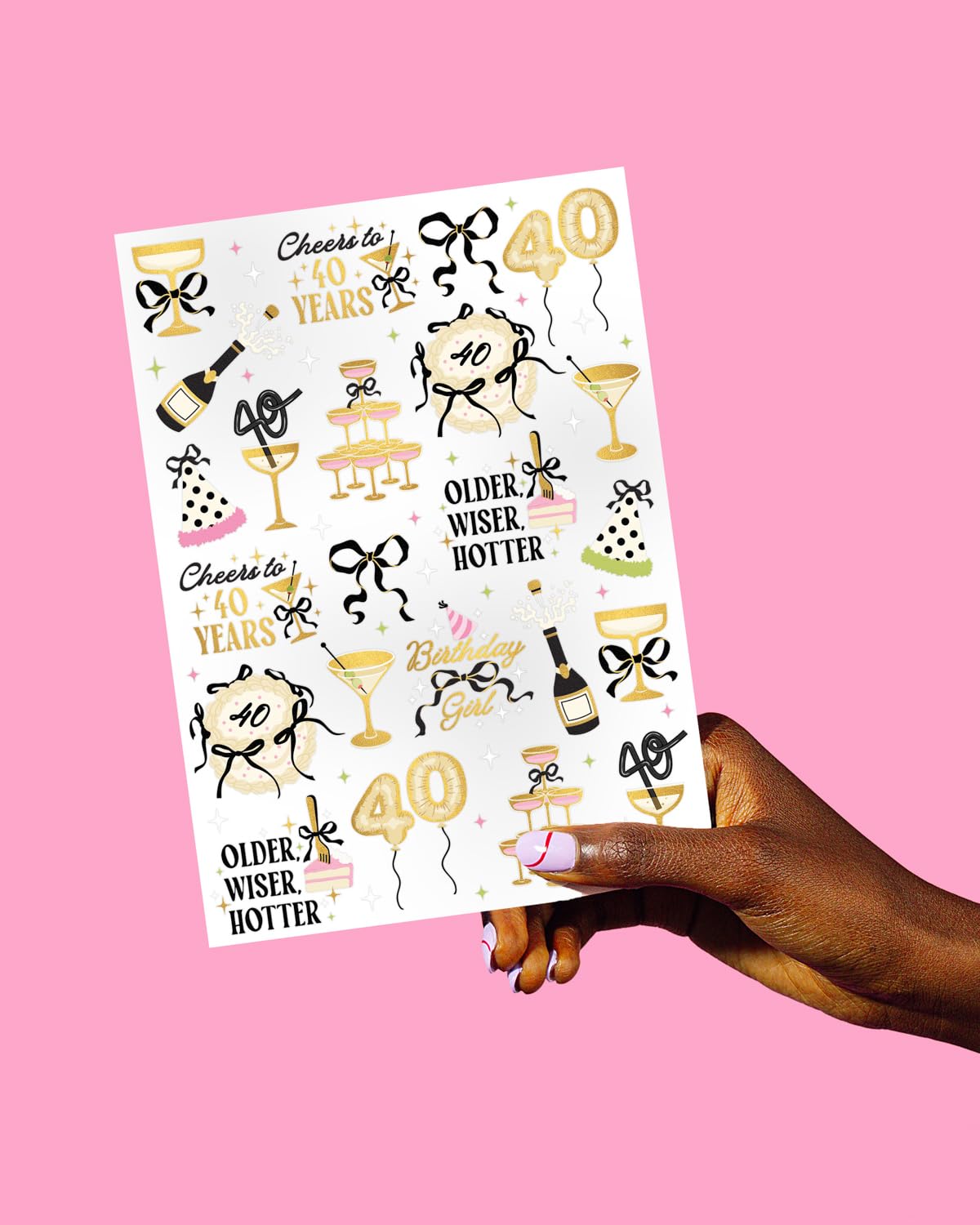 Easy-on water application of xo, Fetti tats for quick party prep.
