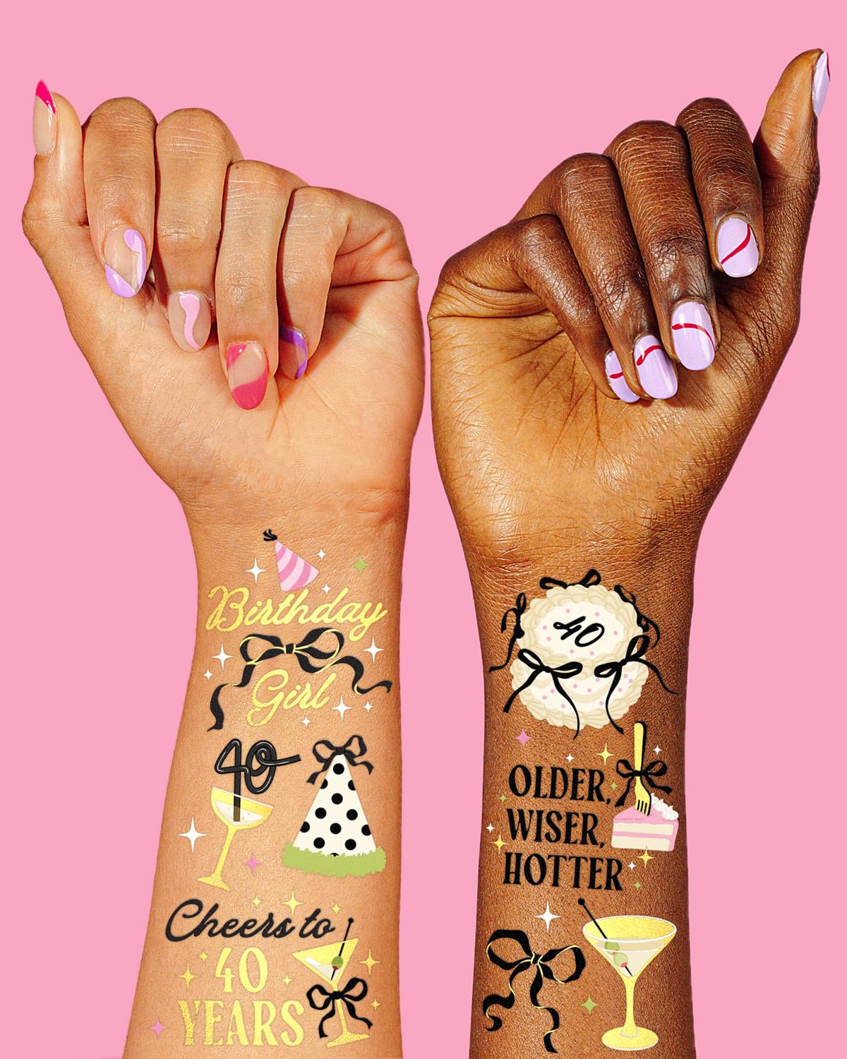 xo, Fetti 40th birthday tattoos with gold foil sheets gleam in photos.