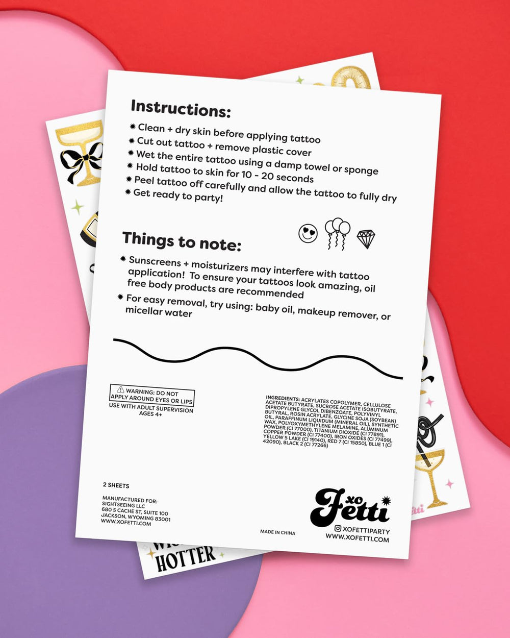 Giftable xo, Fetti packaging shown as ideal party favors and insta-ready decor.