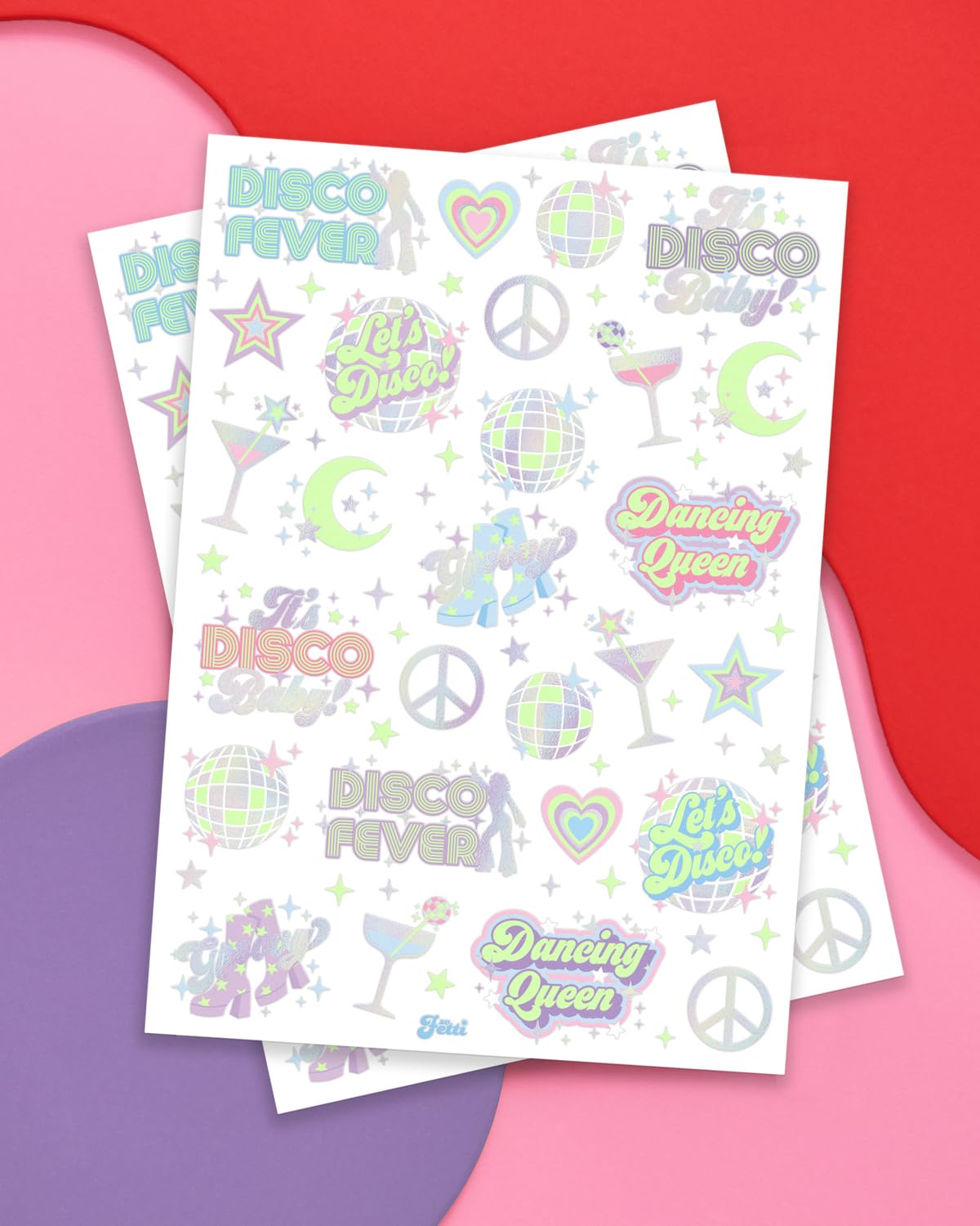xo Fetti disco glow peace sign tattoo for playful bachelorette vibe.