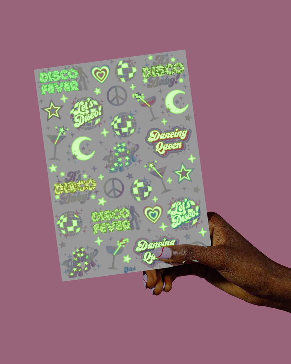 xo Fetti disco glow two-sheets pack for easy decorating.