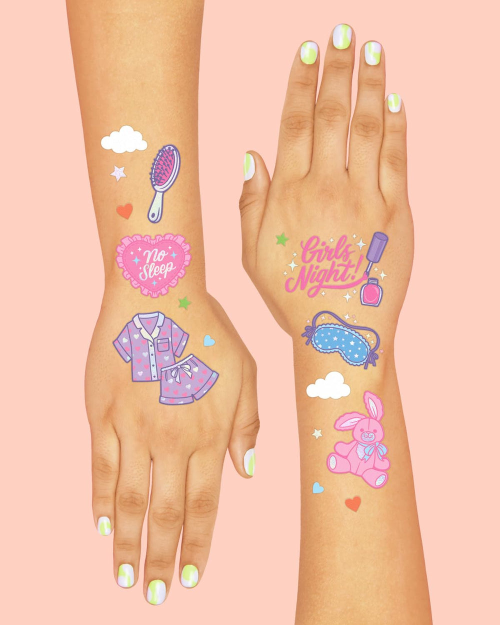 xo, Fetti eye mask design tattoo for playful pajama party favors.