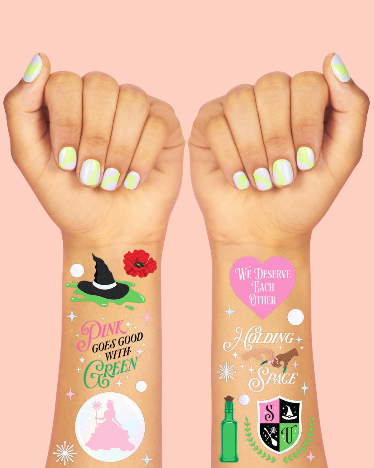 xo, Fetti green elixir tattoos bring playful color and wearable customization.
