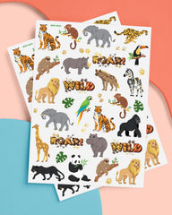 xo Fetti jungle animals tattoos featuring tigers and monkeys for kids' safari party fun.
