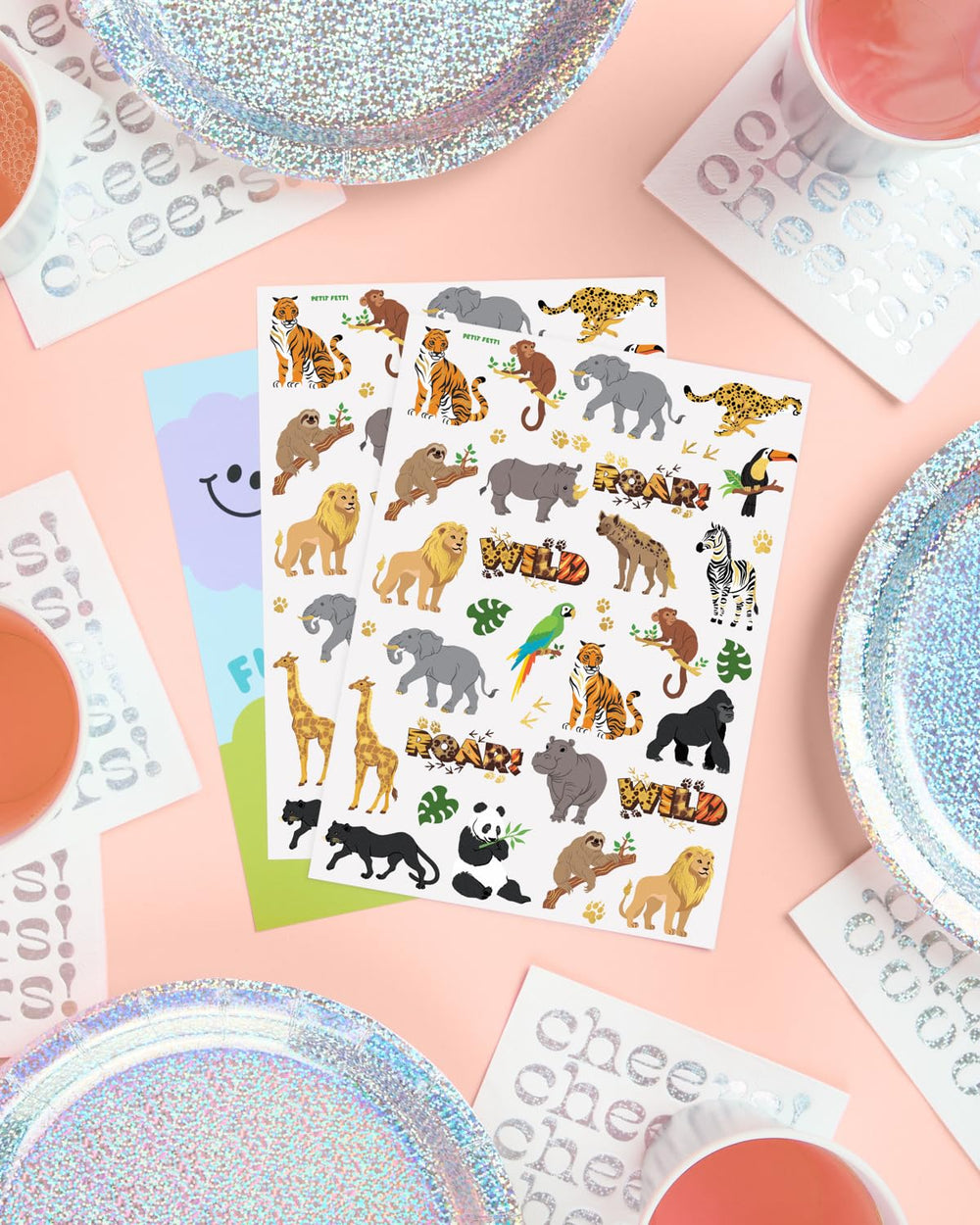 xo Fetti jungle animals two-sheet pack ideal for group party giveaways.
