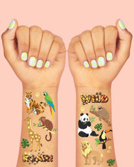 xo Fetti jungle animals tattoos showing zebras and giraffes for a playful safari theme.