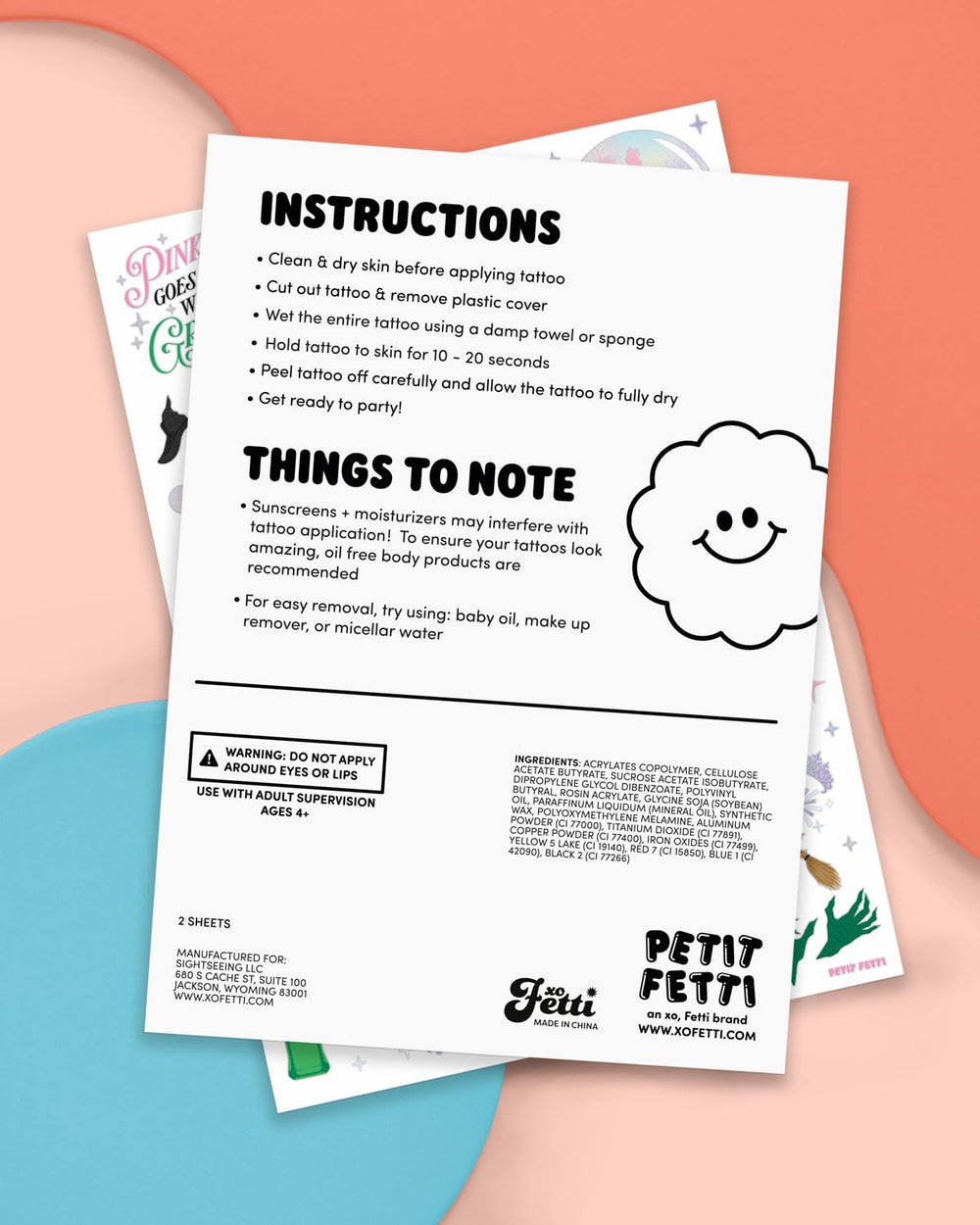 xo, Fetti party favors boost excitement with easy application and quick removal.