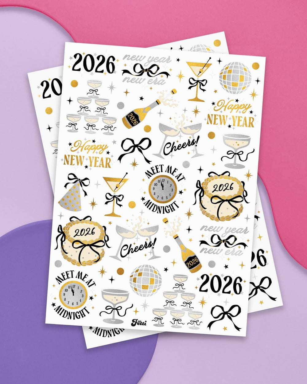xo Fetti NYE tattoos include two sheets per set for friends.
