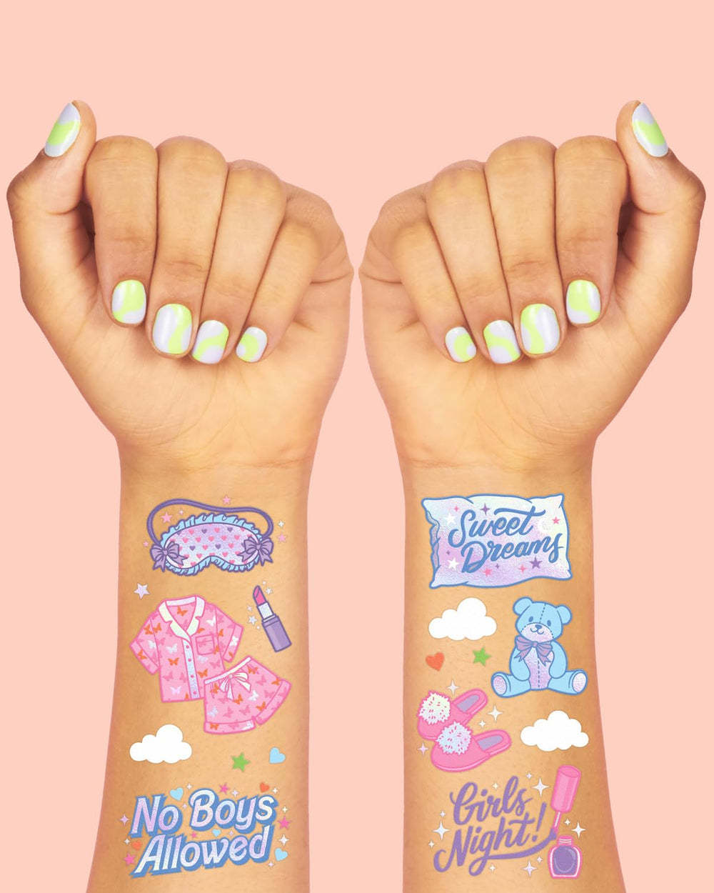 xo, Fetti teddy bear design tattoo for cute sleepover keepsakes.