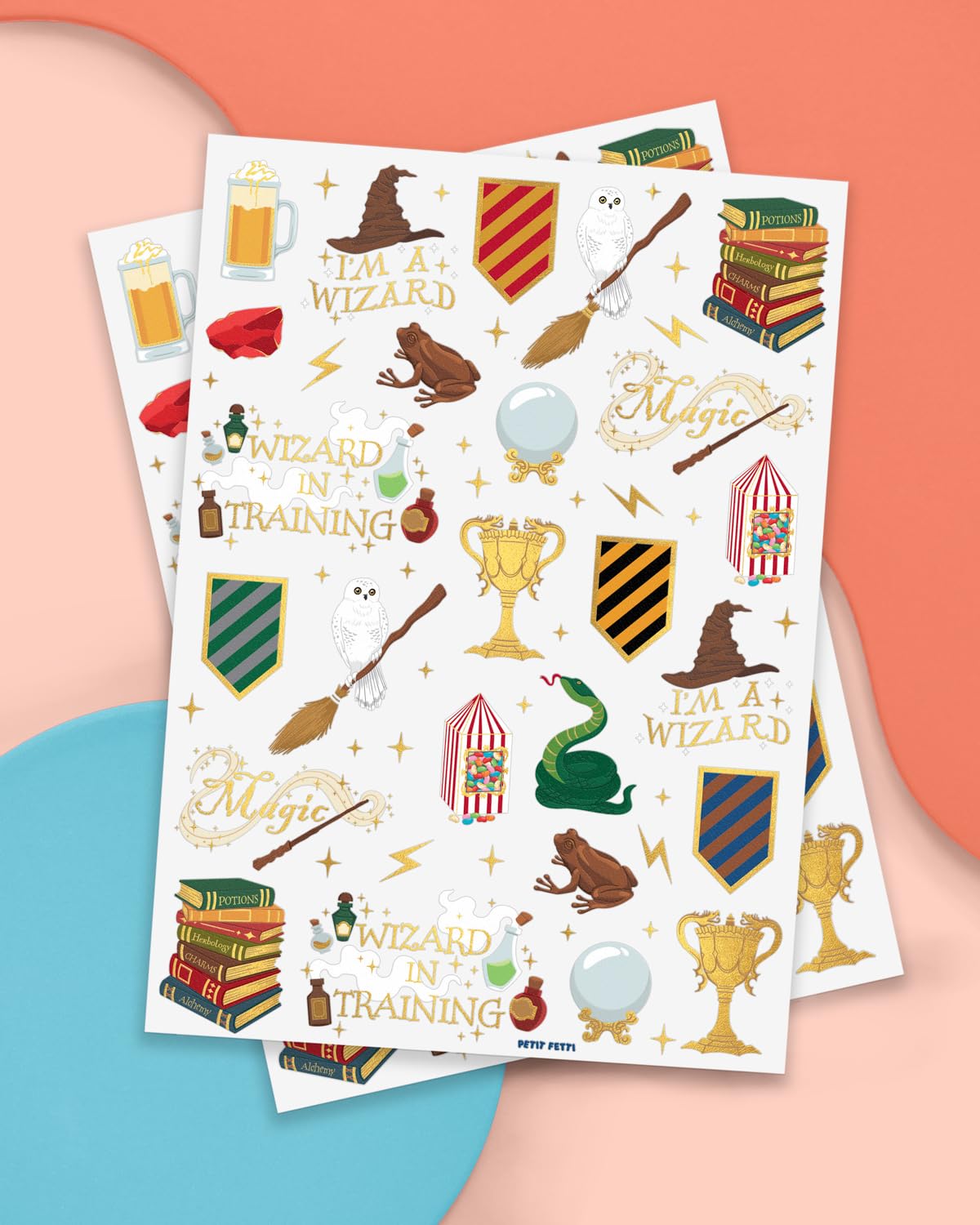 xo, fetti wizard party tattoos foil-broomstick design — perfect for magical costume details