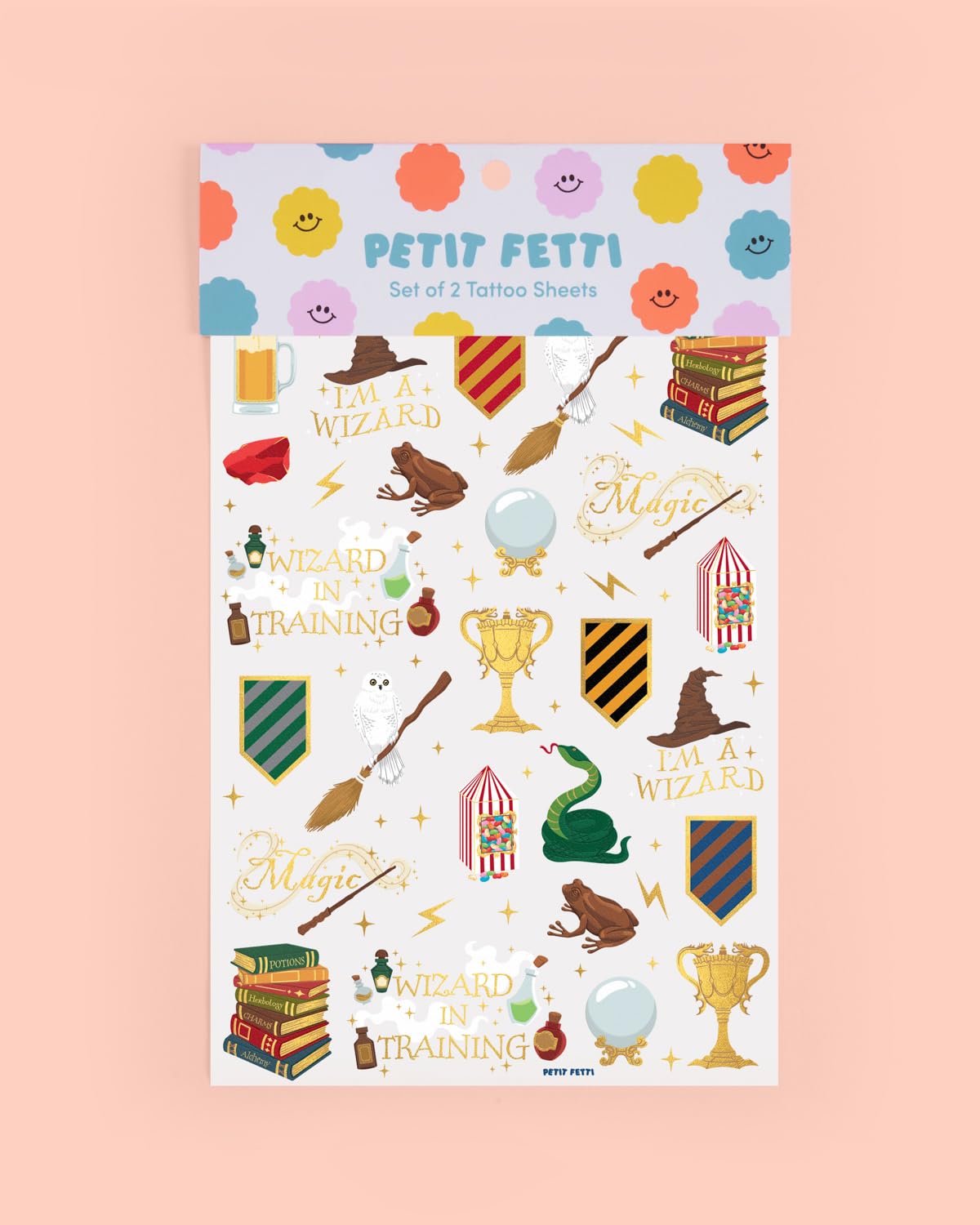 xo, fetti wizard party tattoos foil-cauldron design — shimmering accents for favors and decor