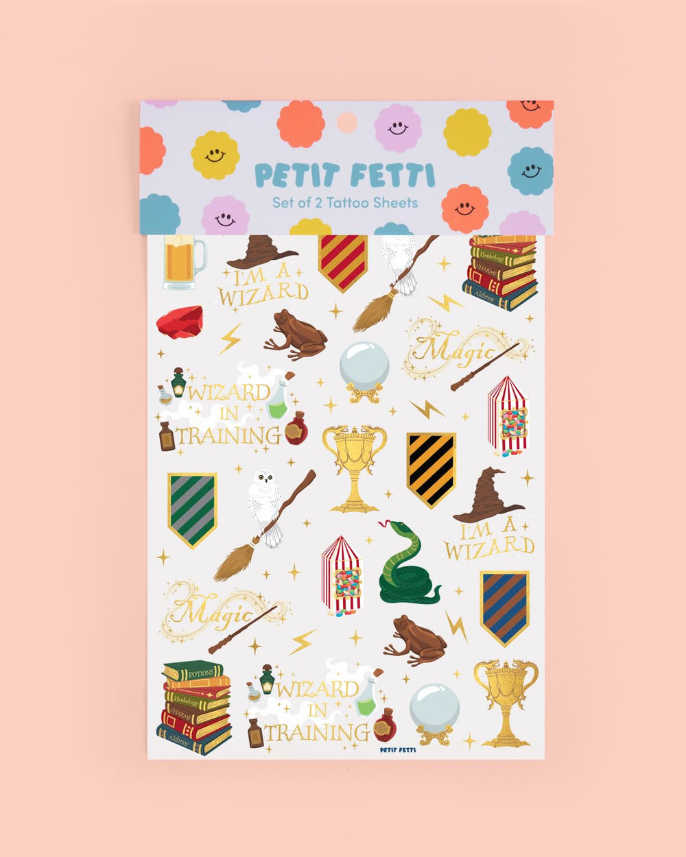 xo, fetti wizard party tattoos foil-cauldron design — shimmering accents for favors and decor