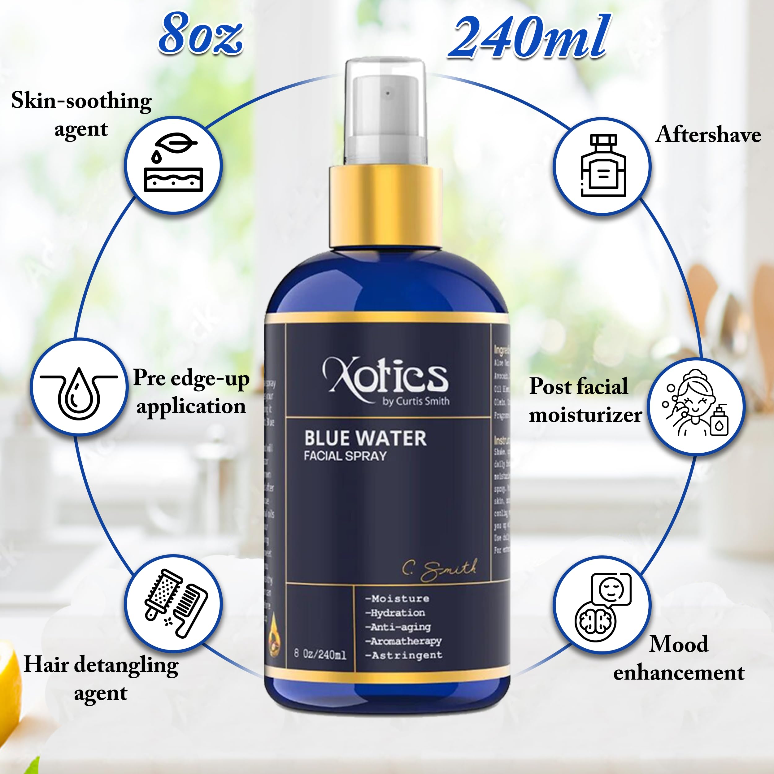 XoticsBlue Water Facial Spray used after shaving to calm skin