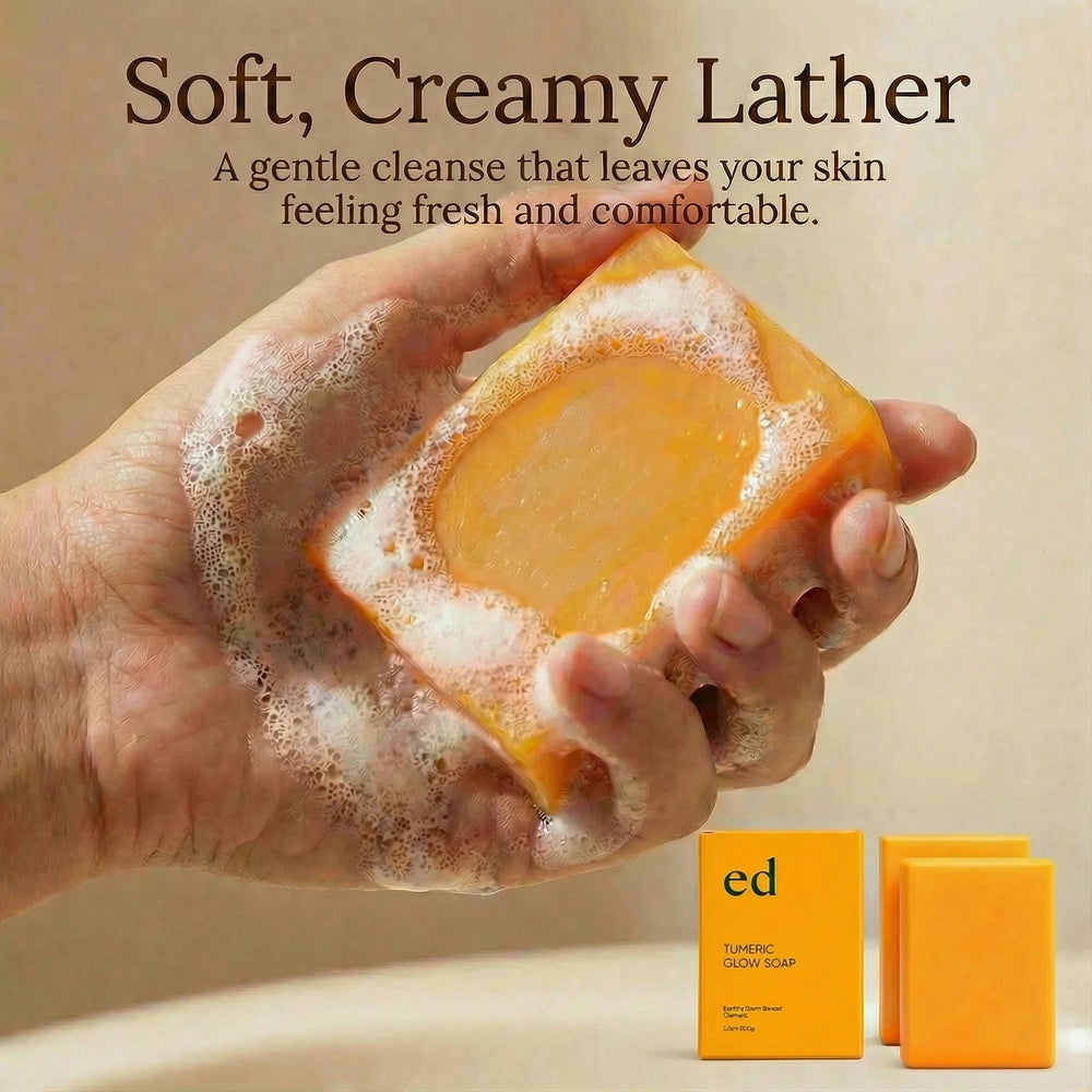 XPDGVS Ed Turmeric Glow Soap natural ingredients visual hints at turmeric and plant oils
