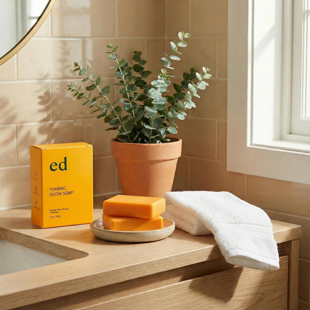 XPDGVS Ed Turmeric Glow Soap bar slice shows gentle formula suitable for face and body