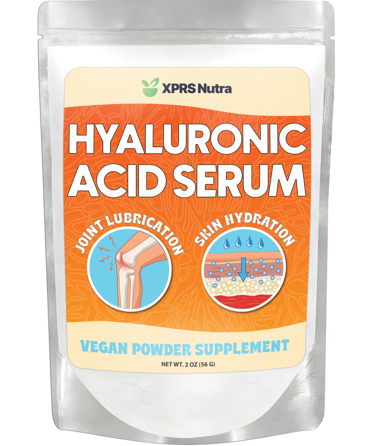 XPRS Nutra Hyaluronic Acid Powder bottle for at-home skincare hydration.
