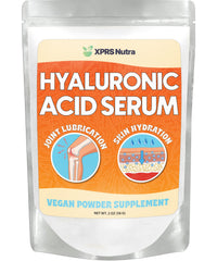 XPRS Nutra Hyaluronic Acid Powder bottle for at-home skincare hydration.