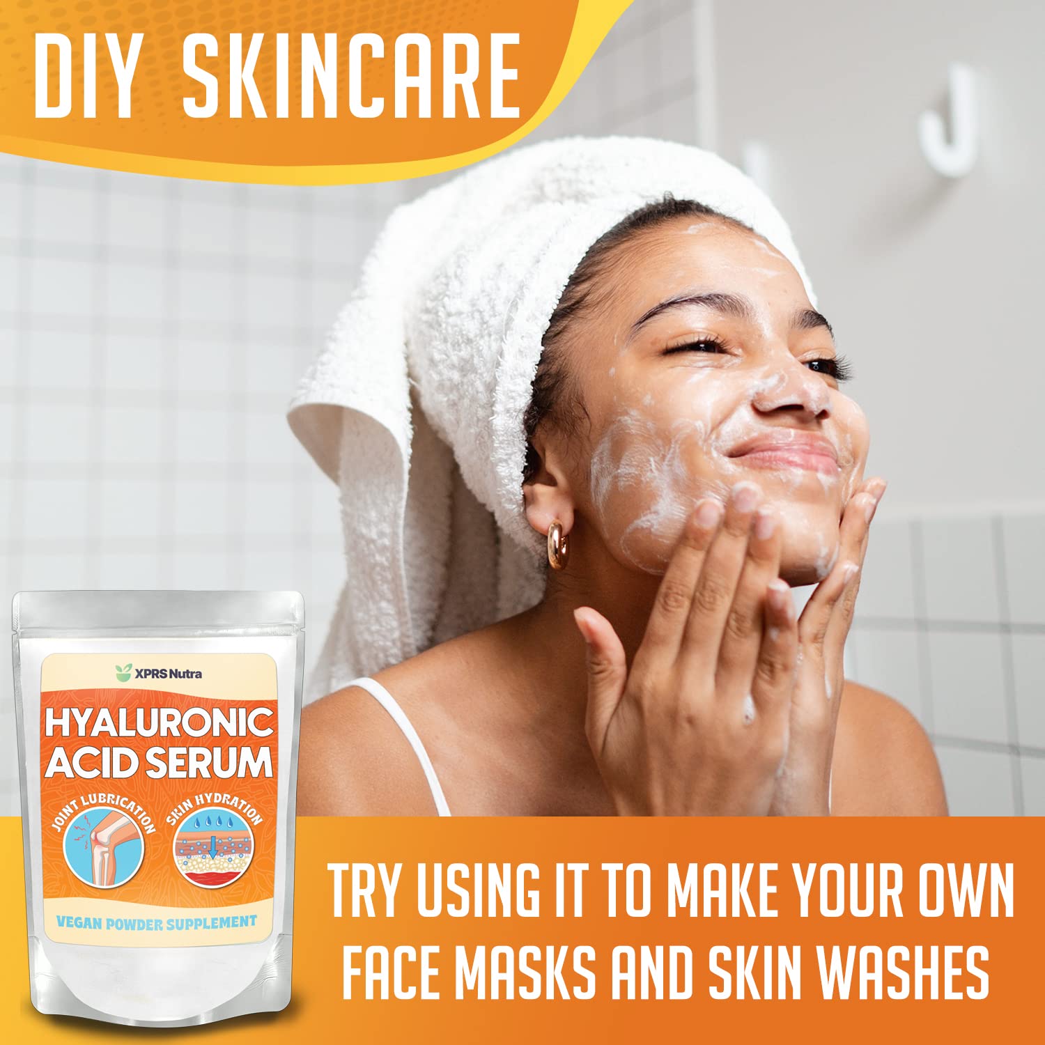 XPRS Nutra Hyaluronic Acid Powder dissolving in water to make a DIY serum base.