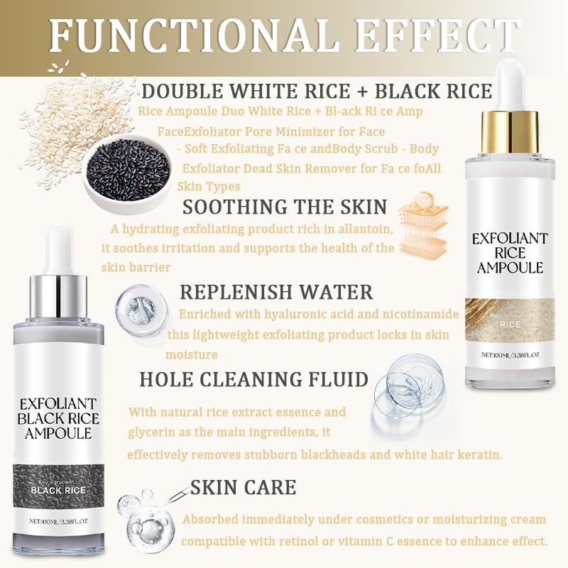 XQMVCO rice exfoliating ampoule set white bottle demonstrates gentle exfoliation