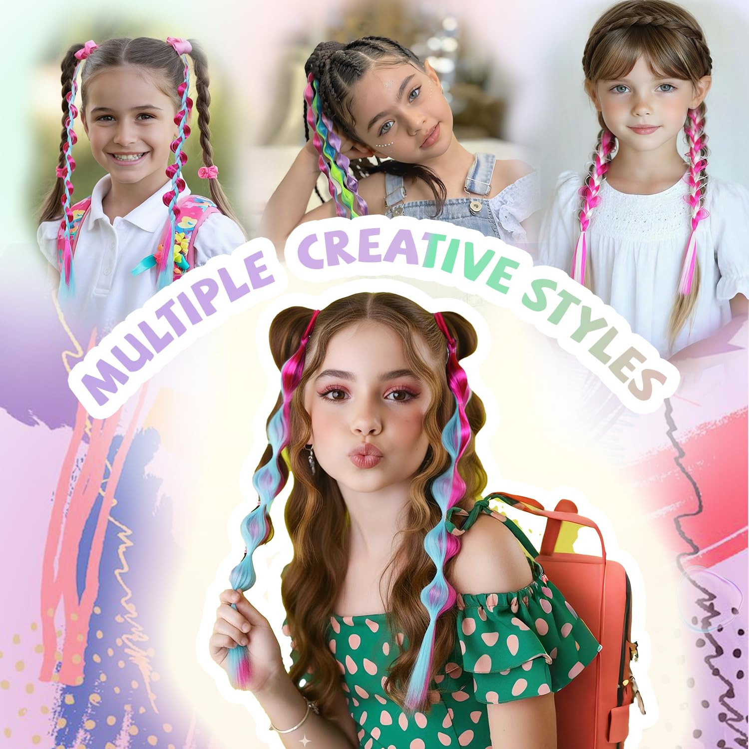 XRACEPHOL rainbow set works with ponytails or buns for versatile looks