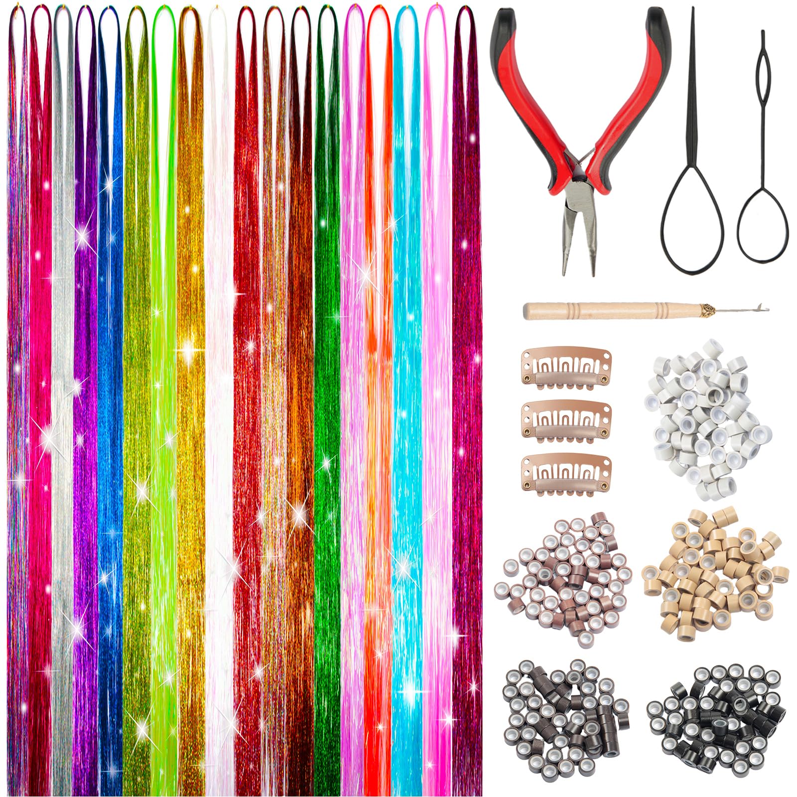 XSASLYET hair tinsel in vibrant colors closeup adds sparkle to any look