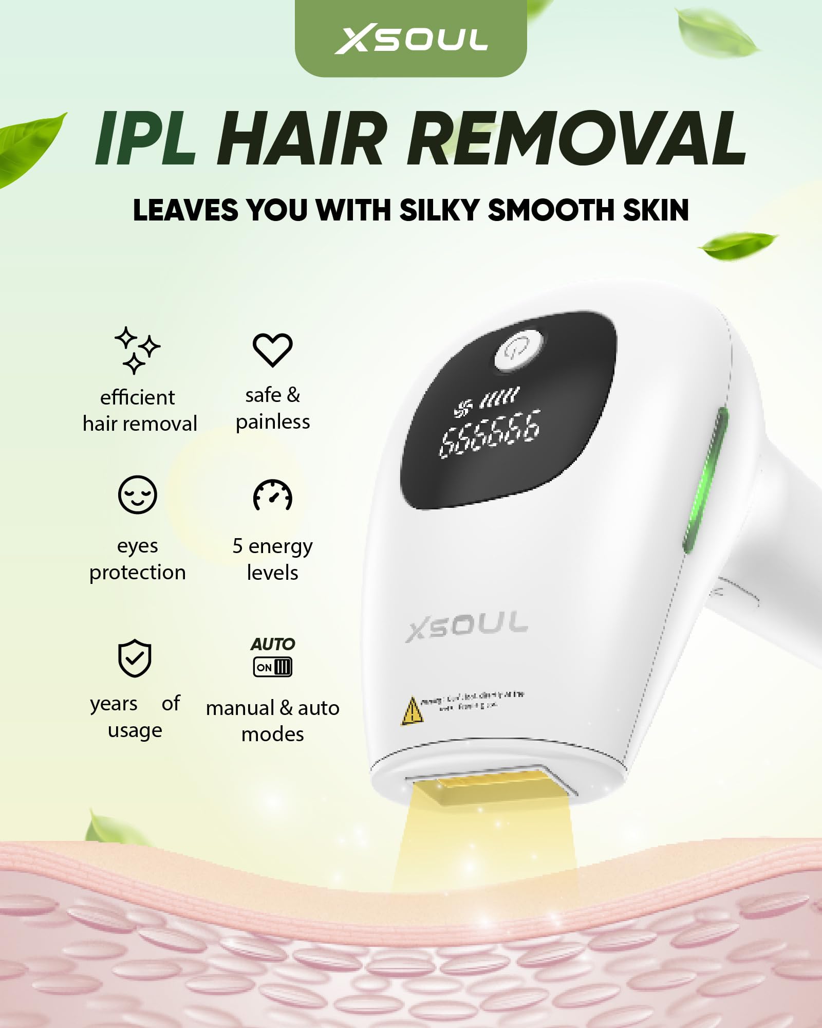 XSOUL IPL device handle close-up with ergonomic grip for comfortable sessions.