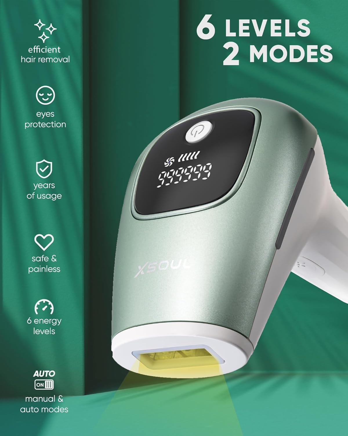 XSOUL IPL auto mode in action on leg areas for large-area treatments.