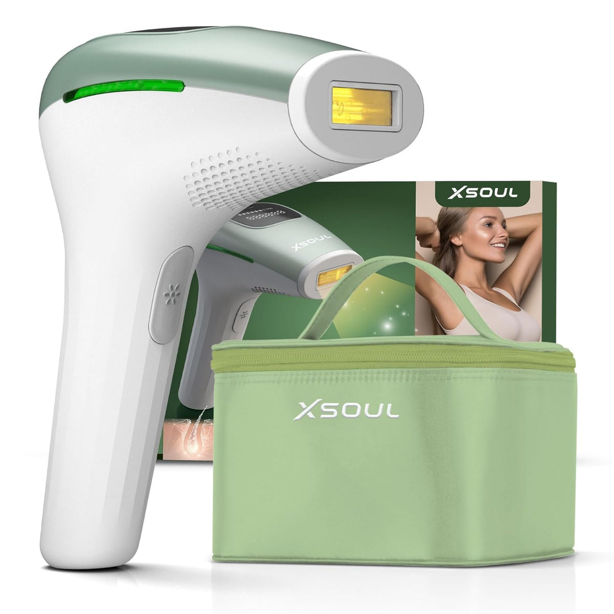 XSOUL IPL laser device front view showing sleek design for at-home use.