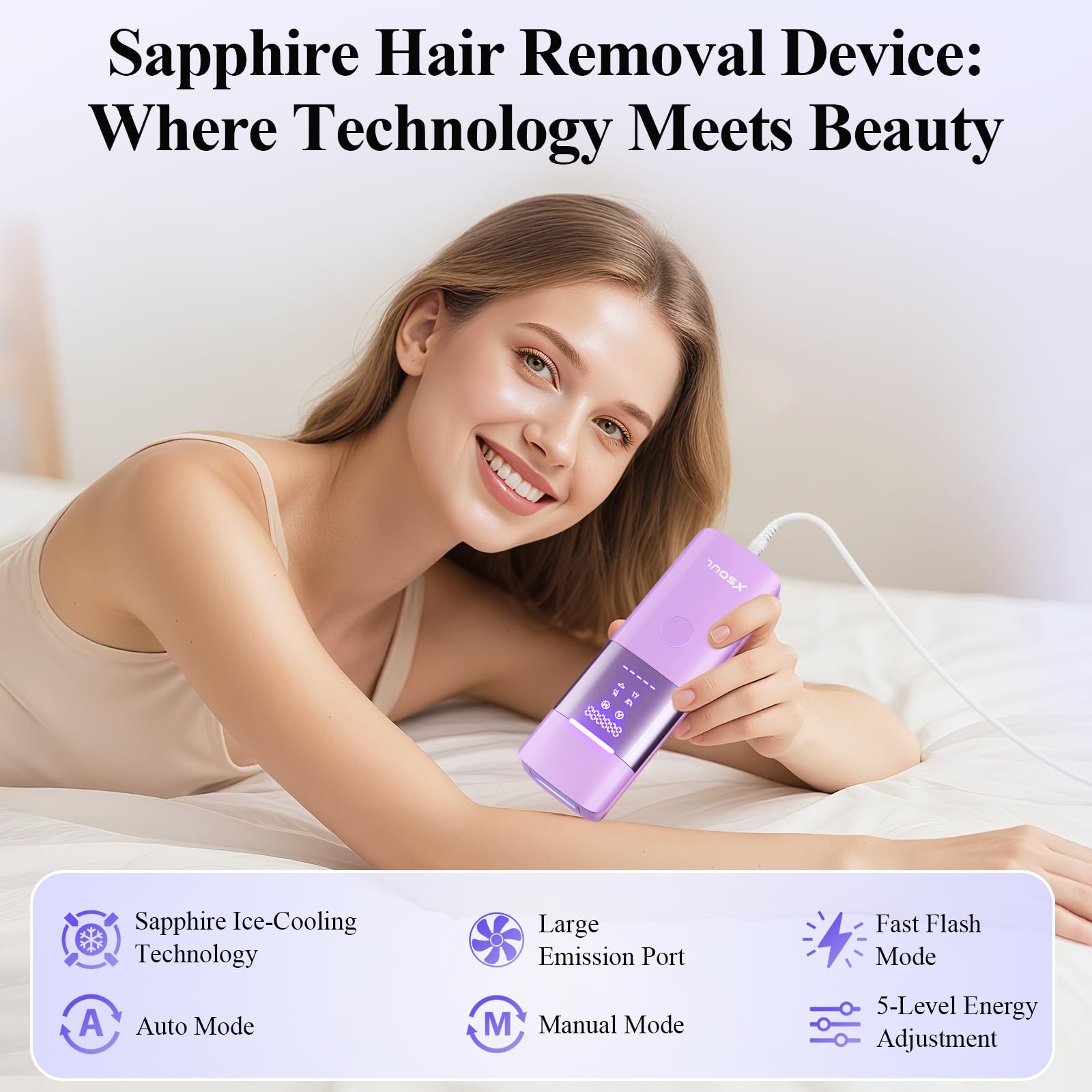 Xsoul Laser Hair Removal all-in-one kit includes goggles and razor.