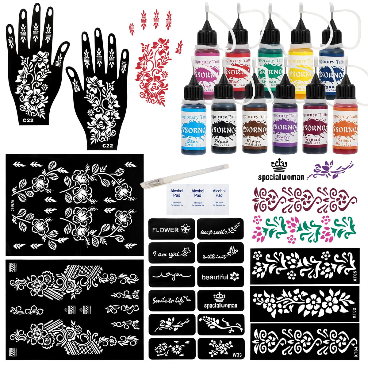 XsXiXi 11-color tattoo ink kit with outline pen for vibrant, safe temporary body art.