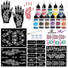 XsXiXi 11-color tattoo ink kit with outline pen for vibrant, safe temporary body art.