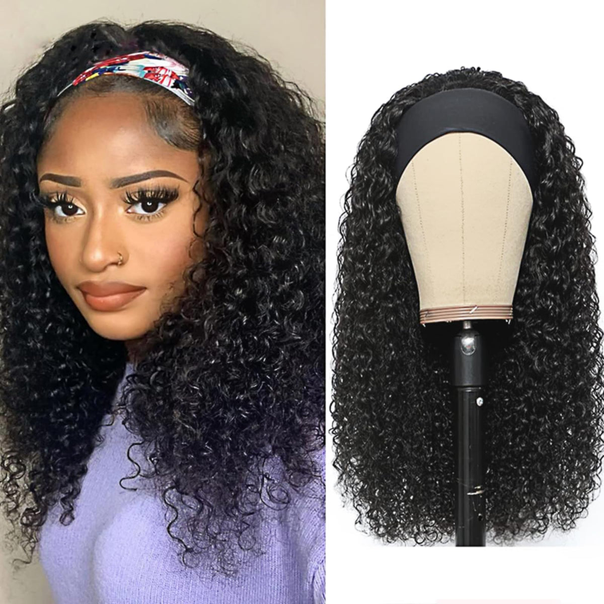 XSY Headband Wig Deep Wave 16inch shows natural movement for daily wear.