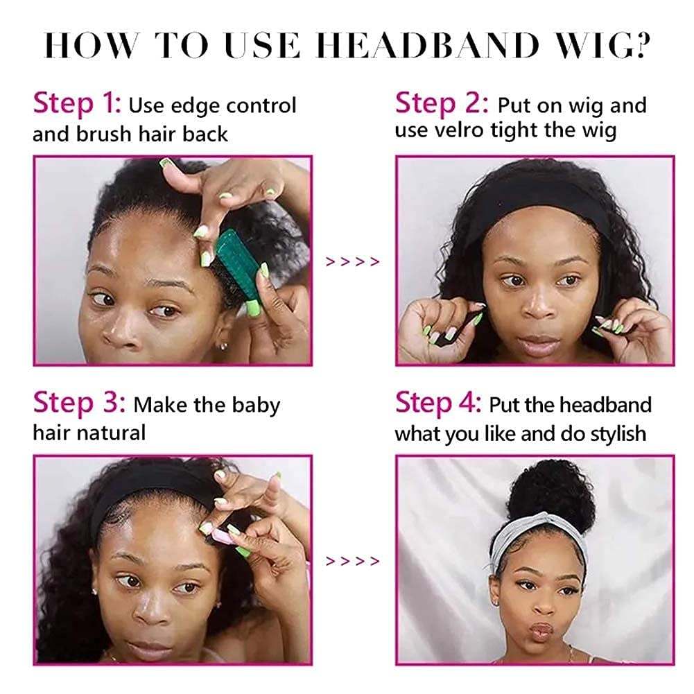 XSY Headband Wig Includes cap, eyelashes, and headband for styling.