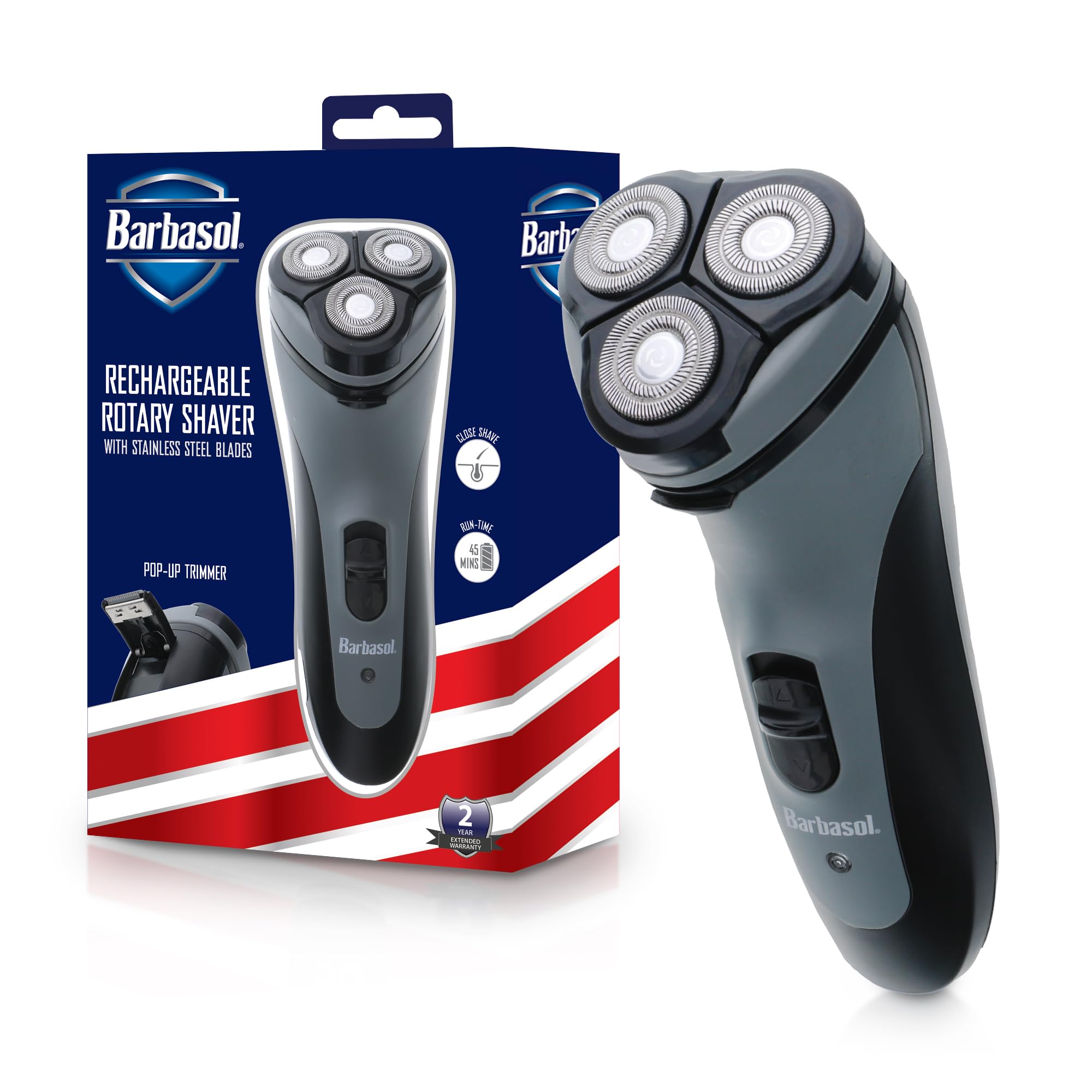 XTREME Barbasol rotary shaver blades close-up for precise shave.