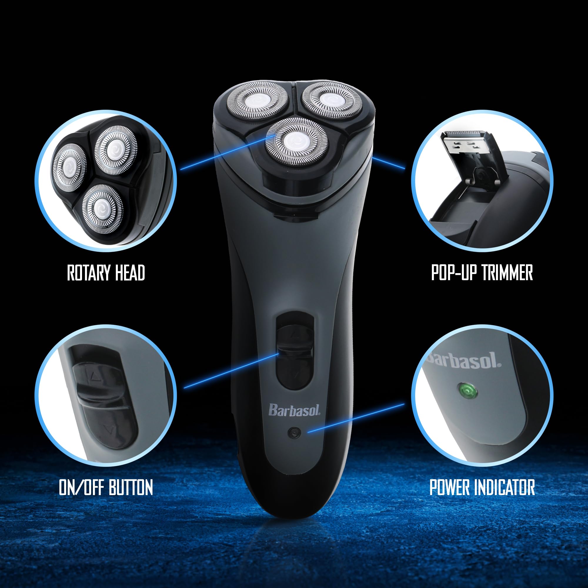 XTREME Barbasol rotary shaver pop-up trimmer detailing edges.