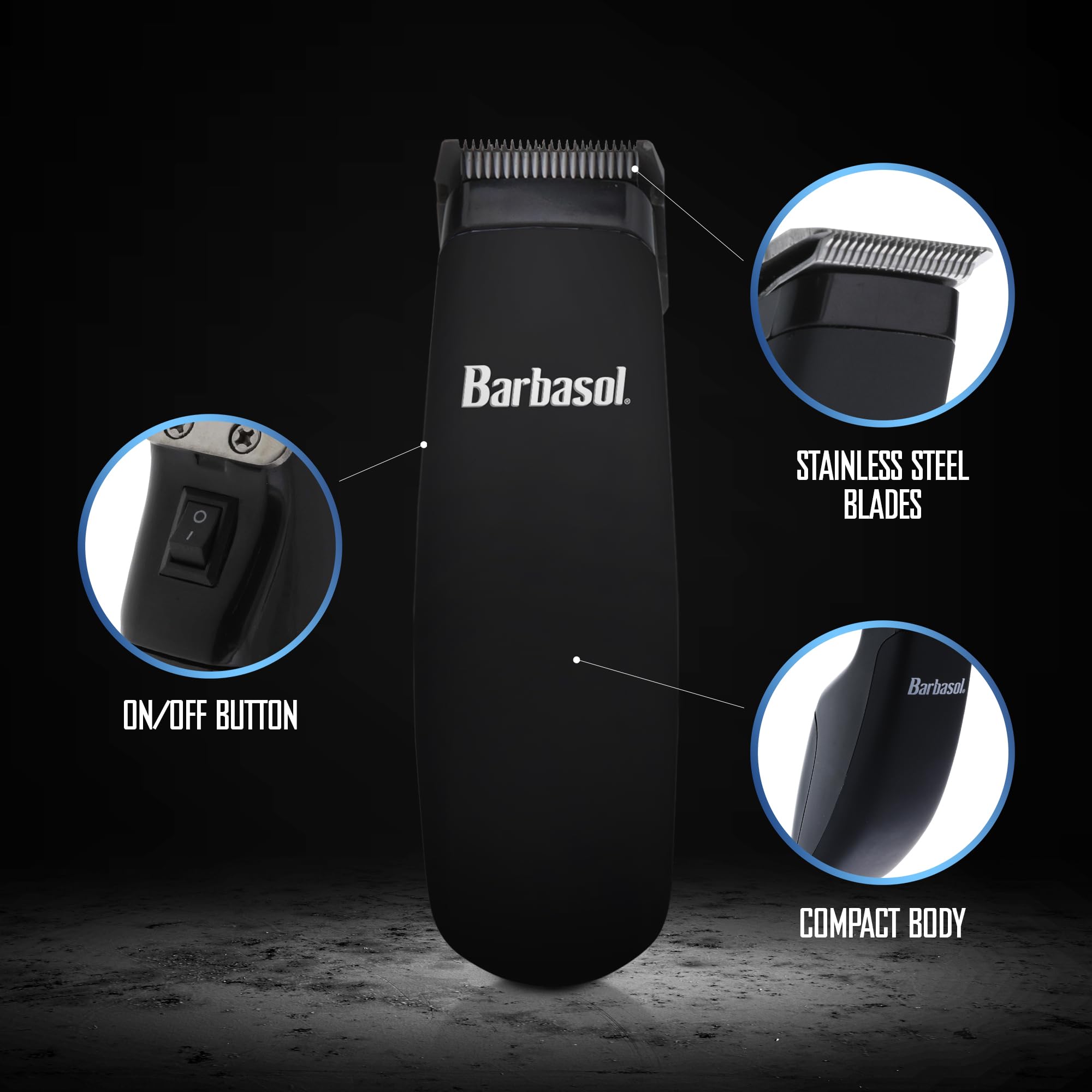 XTREME Barbasol Touch Up Trimmer includes three guide combs for versatile lengths.