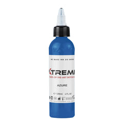 XTREME Tattoo Ink Azure bottle shows vivid color for precise lines.