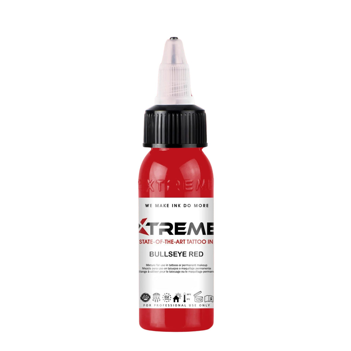 XTREME Bullseye Red 4 oz tattoo ink for bold, precise color.