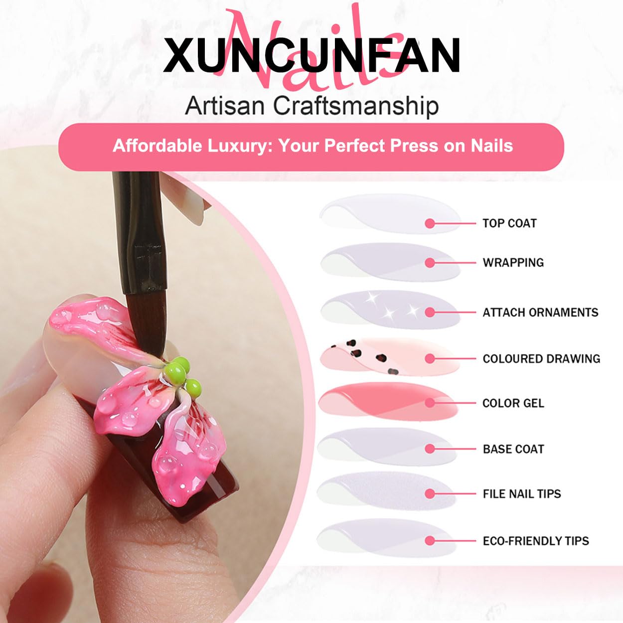 XUNCUNFAN ABS material nails offer long-lasting, everyday wear.