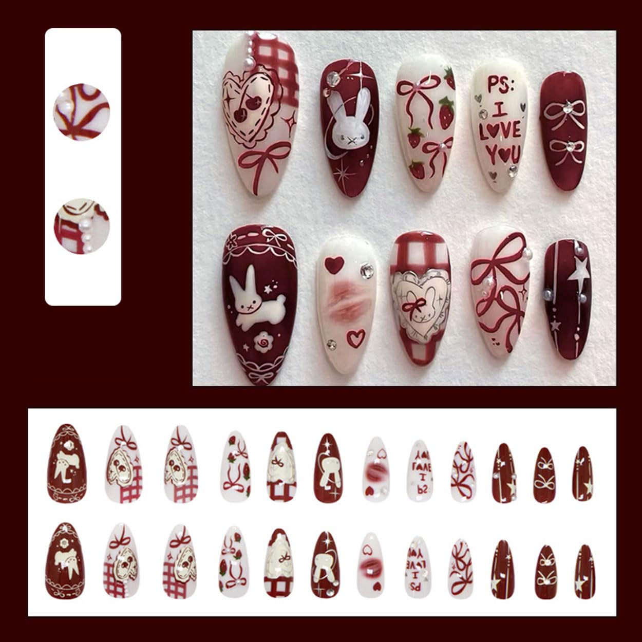 XUNCUNFAN french-tip press-on nails with 3D rhinestones for events